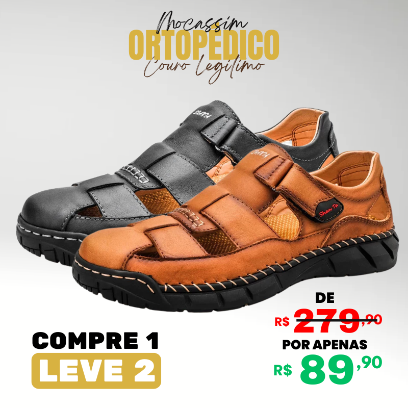 [COMPRE 1 LEVE 2] Mocassim Ortopédico Masculino de Couro Legitimo
