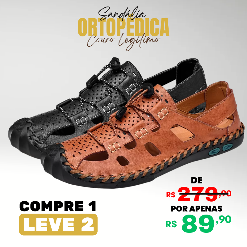[COMPRE 1 LEVE 2] Sandália Ortopédica Masculina de Couro Legitimo