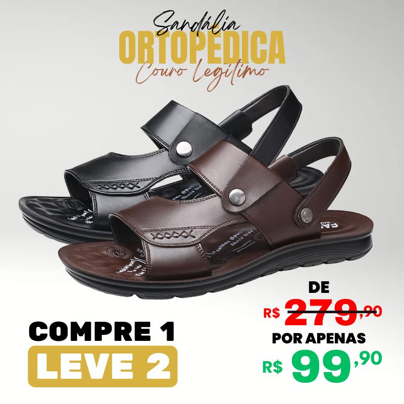 [COMPRE 1 LEVE 2] Sandália Ortopédica Masculina de Couro Legitimo