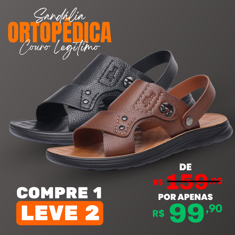 [COMPRE 1 LEVE 2] Sandália Ortopédica Masculina de Couro Legitimo